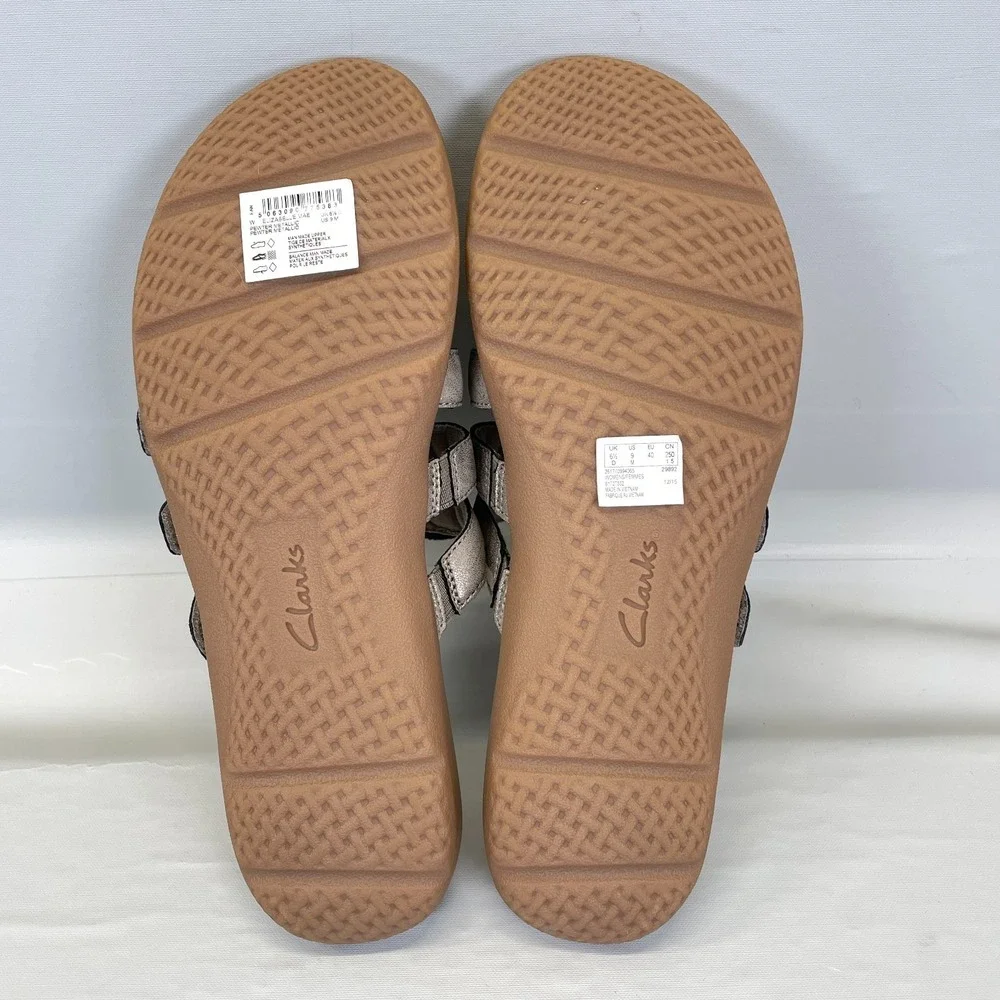 Clarks Elizabelle Mae Sandals Womens Size 9 M Pewter Metallic Shoes Thong Slides